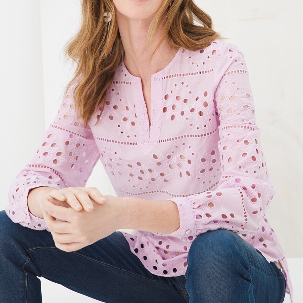 Chico’s NWT Lavender Blush Floral Embroidered Eyelet Blouse Size 2 (US 12/14) - Picture 2 of 8